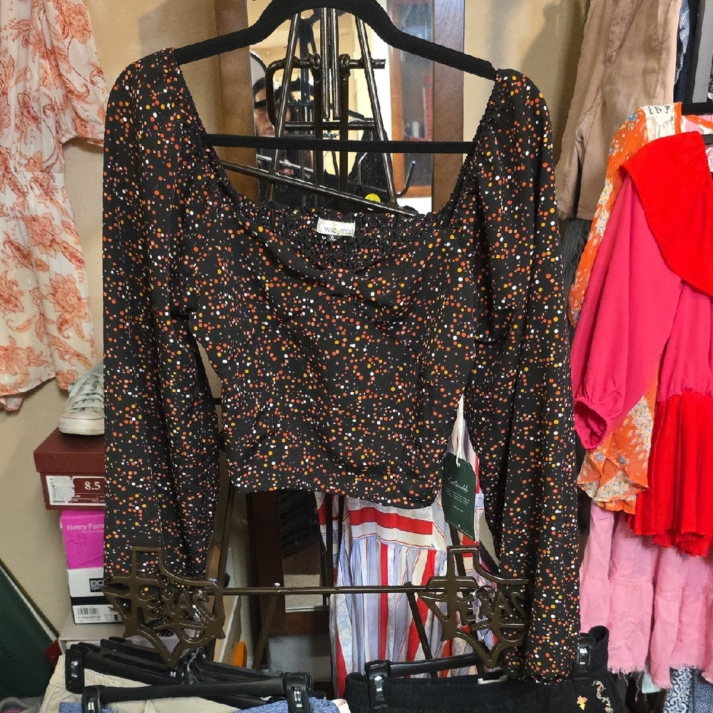 Stylish Black Blouse with Orange Accents